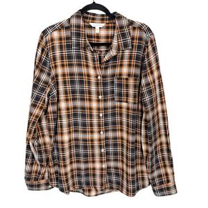 Garnet Hill Essential Organic-Cotton Flannel Shirt in Red Tartan Plaid‎ Size 14